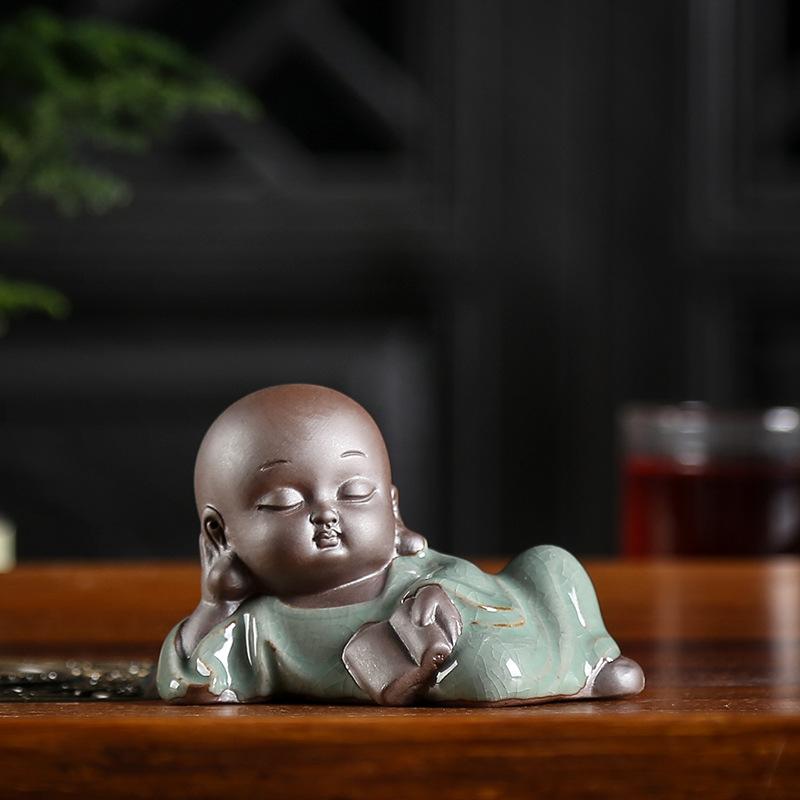 Figurines & Miniatures Monk Tea Pets Zen Living Room Decoration Buddhist Geyao Micro Landscape Home Decor Ceramic Ornaments