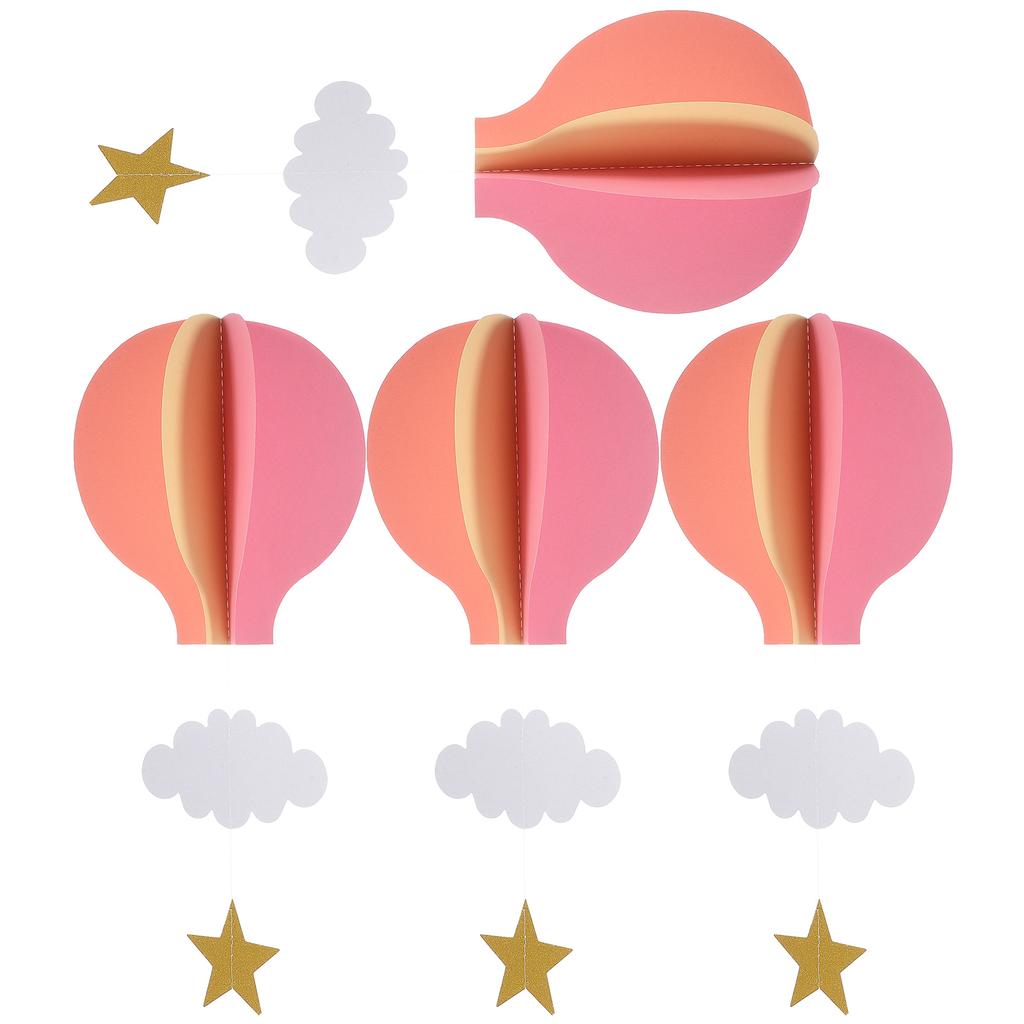 4pcs Colorful Hot Air Balloon Hanging Decoration Hanging 3D Hot Air Balloon with Star and Cloud Nursery Room for Home Baby