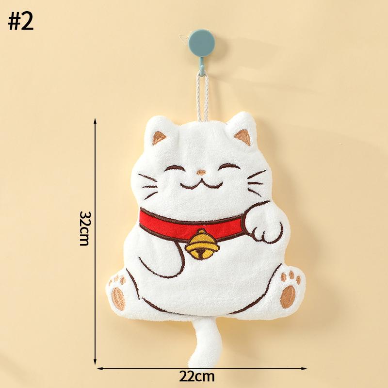 Japanese Style Lucky Cat Wall Mounted Convenient Hand Towel Cute Cartoon Children'S Hand Towel  Thickened Absorbent Towel