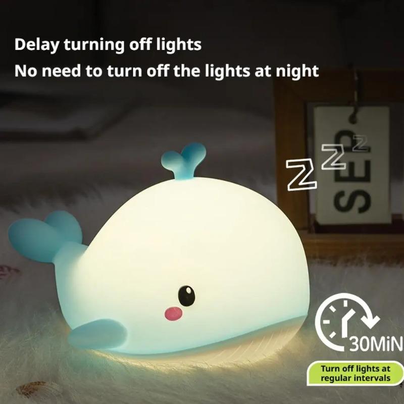 2026 New Rechargeable Whale Silicone Night Light, Tap Control Dimmable LED Lamp for Kids Room, Baby Sleep Companion