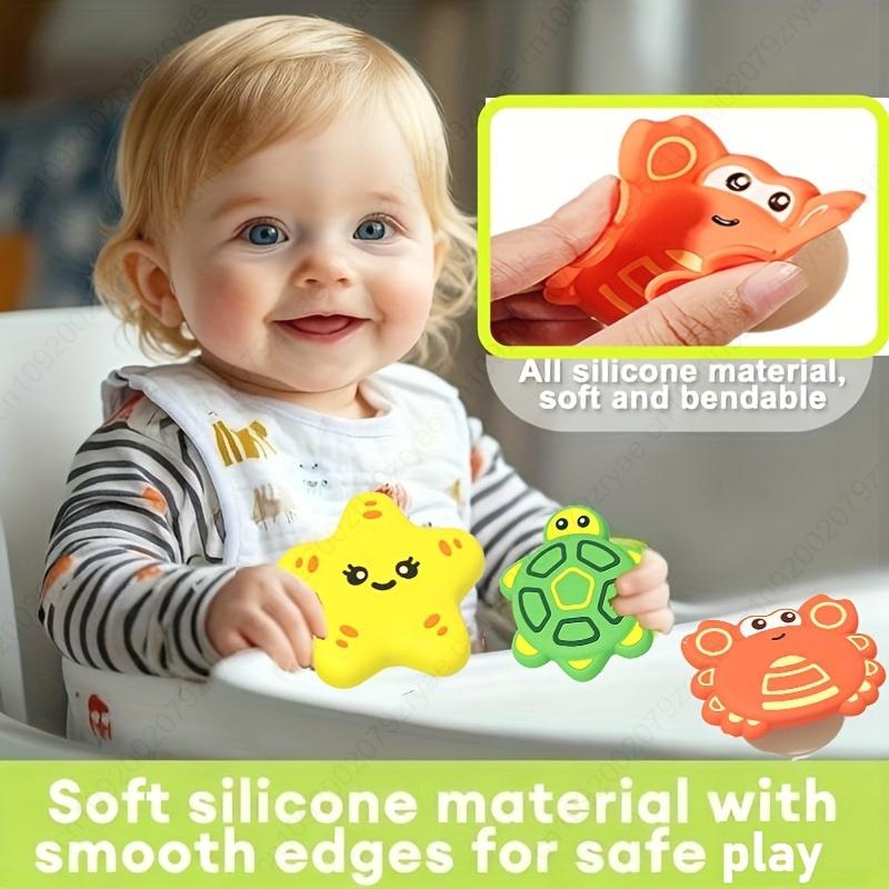 3Pcs/Set Baby Bath Toys Funny Bathing Sucker Spinner Suction Cup Cartoon Rattles Fidget Educational Toys, and grip toys