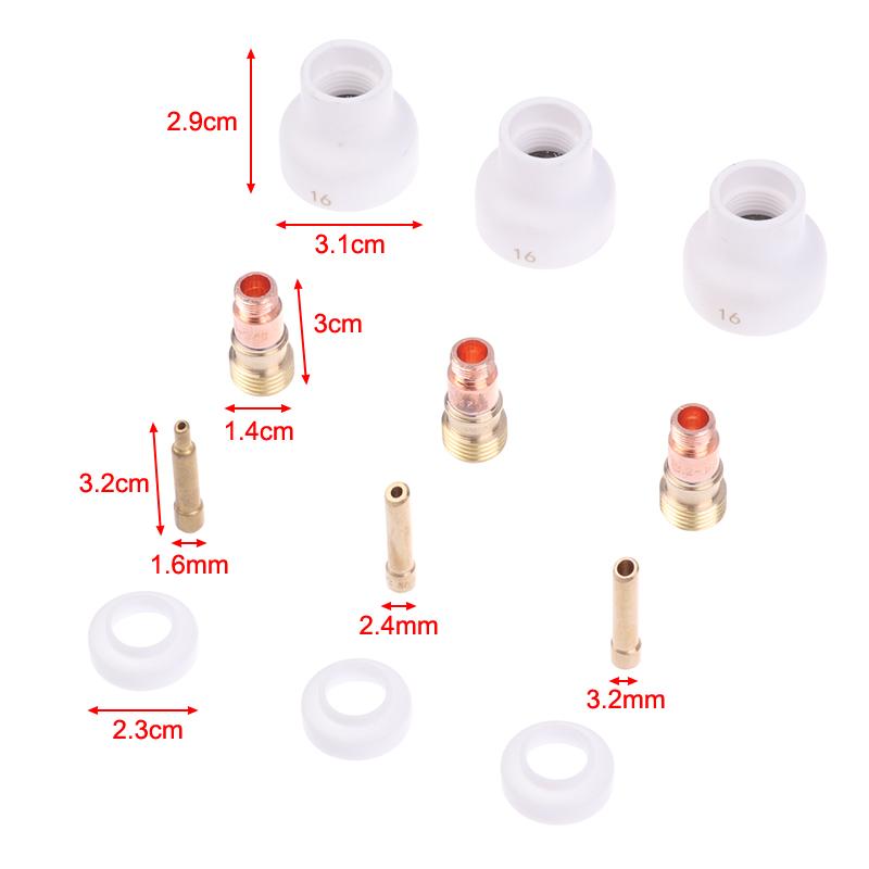 4Pcs Torches WP17 18 26 Stubby Collets Body Gas Lens Set TIG Welding 1.6/2.4/3.2mm White Ceramic Nozzle Alumina Cup Kit