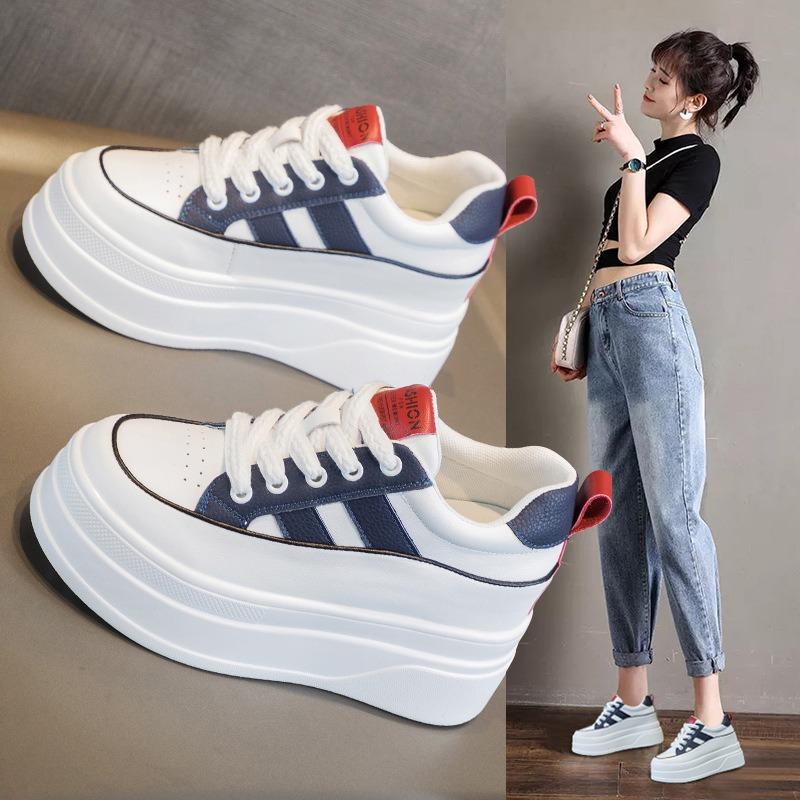 Women Casual Leather Borad Shoes 2025 Spring Autumn Lace-up Platform Increased Vulcanized Shoes Outdoor Female Non Slip Sneakers