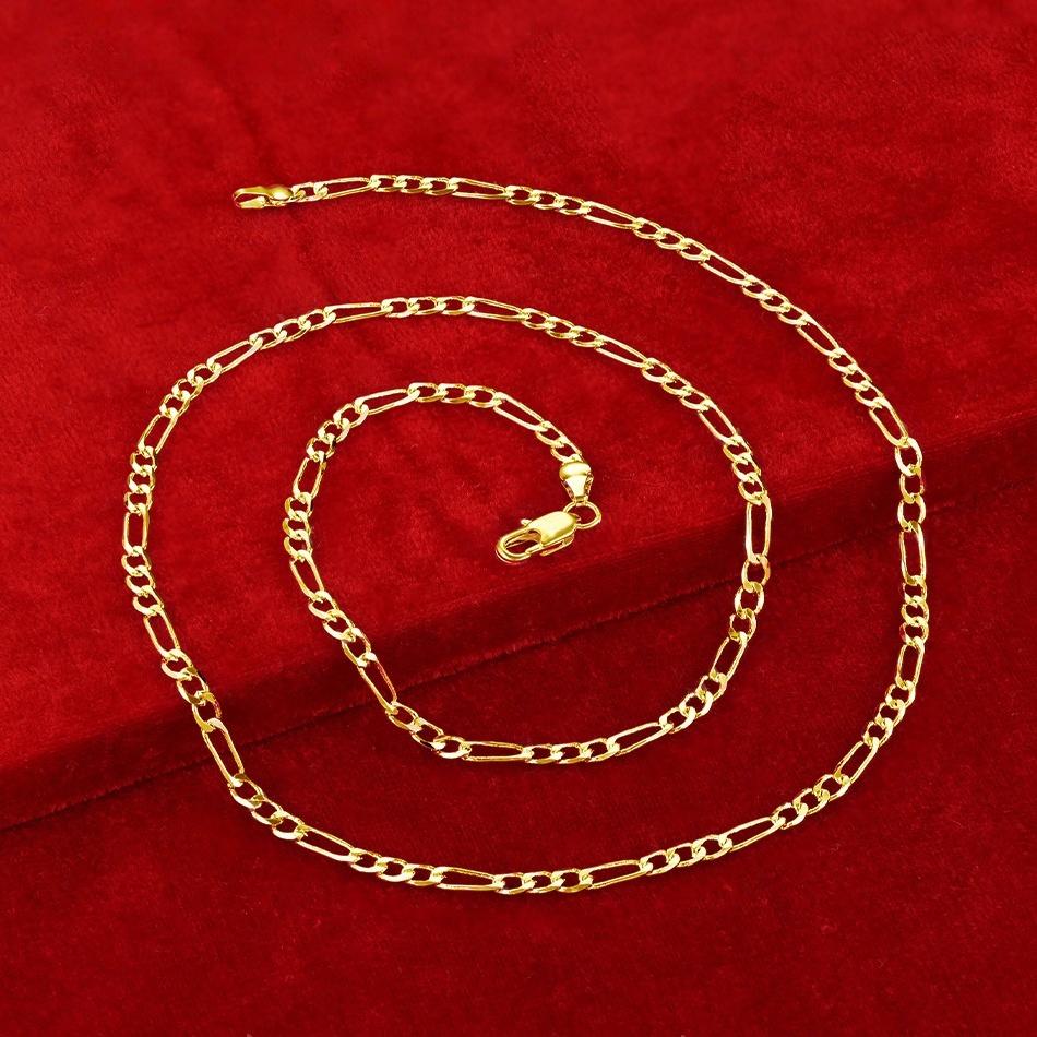 Golden 4mm Figaro Chain Necklace Unisex Fashion Hip-Hop Punk Style Trendy Jewelry 60cm