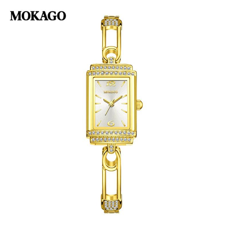 OFNS Women's Luxury Square Leather Strap Watch - Waterproof Quartz with Diamond Detailing