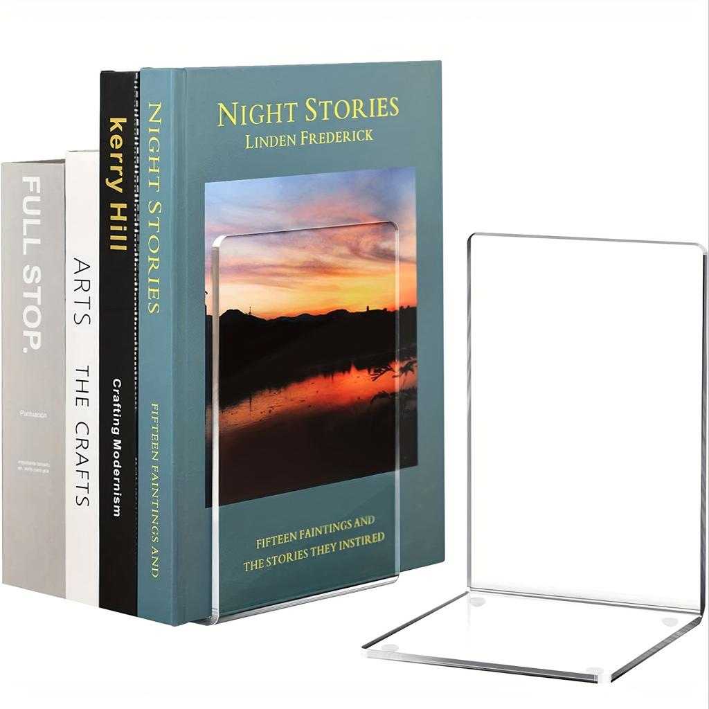 2-8pcs Transparent Acrylic Bookends L-Shaped Desktop Decorative Storage Rack Stable Support Book Stand Easy To Access for Office