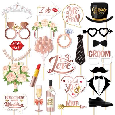 25pcs Funny Wedding Paper Photo Booth Props  Just Married Selfie Photobooth Bridal Shower Bachelorette Party Wedding Decoration