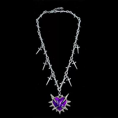 Gothic Cross Red Heart Pendant Silver Color Thorn Chain Necklaces For Women Men Cool Girl Vintage Grunge Punk Rock Y2K Jewelry