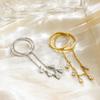 Stainless Steel 18K Gold-Plated Double Hoop Teardrop Zircon Tassel Pendant Rings for Women Boho Tarnish Free Waterproof Jewelry