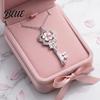 Key Pendant Necklace Cherry Blossom Pink Enamel Alloy Choker Romantic