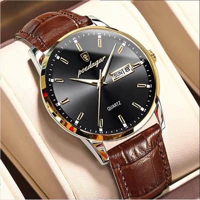 Men Watch Business Quartz Watches Fashion Leather Waterproof Luminous Week Date Top Brand Luxury Men's Wristwatch