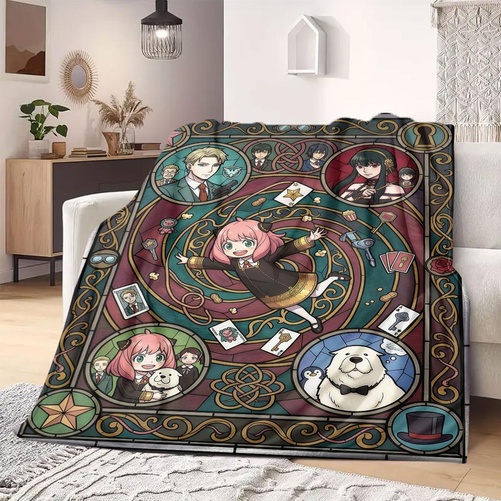 SpyxFamily Pretty 2D Cartoon Flannel Blanket, Print Decoration for Bed, Soft Sofa Travel Picnic Blanket_LIAN