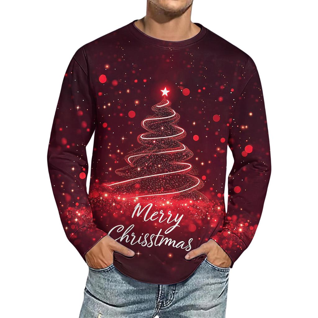 Men's Christmas Printed Imitation Cotton Long-sleeved Shirt