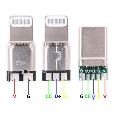 Fast Charge Type-C Usb 65W 5A Male Connector Welding With 5Pin Pcb + Type A Male 6 Pin Usb Diy Otg Data Charge Kit
