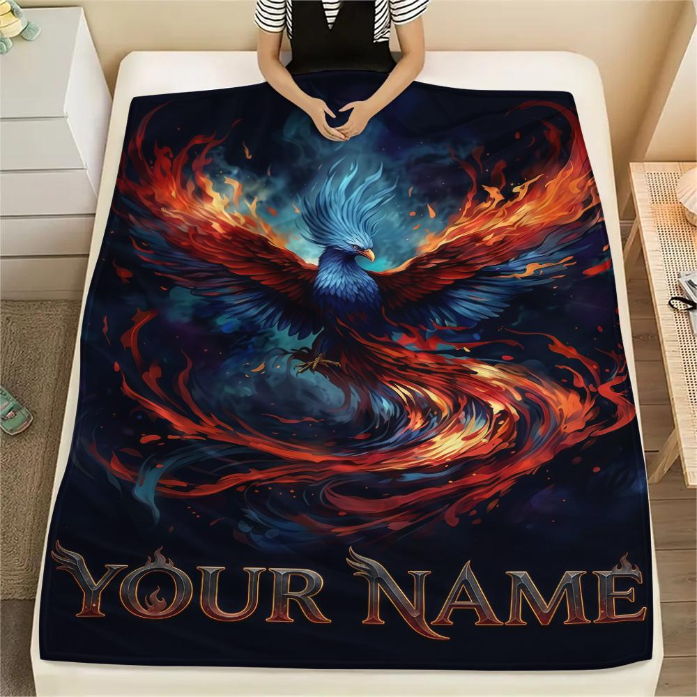 1PC Custom Name Phoenix Artwork Patterned Flannel Blanket Suitable For All Seasons for Home Decor Warmth and Comfort Gifts Holiday Present_lx