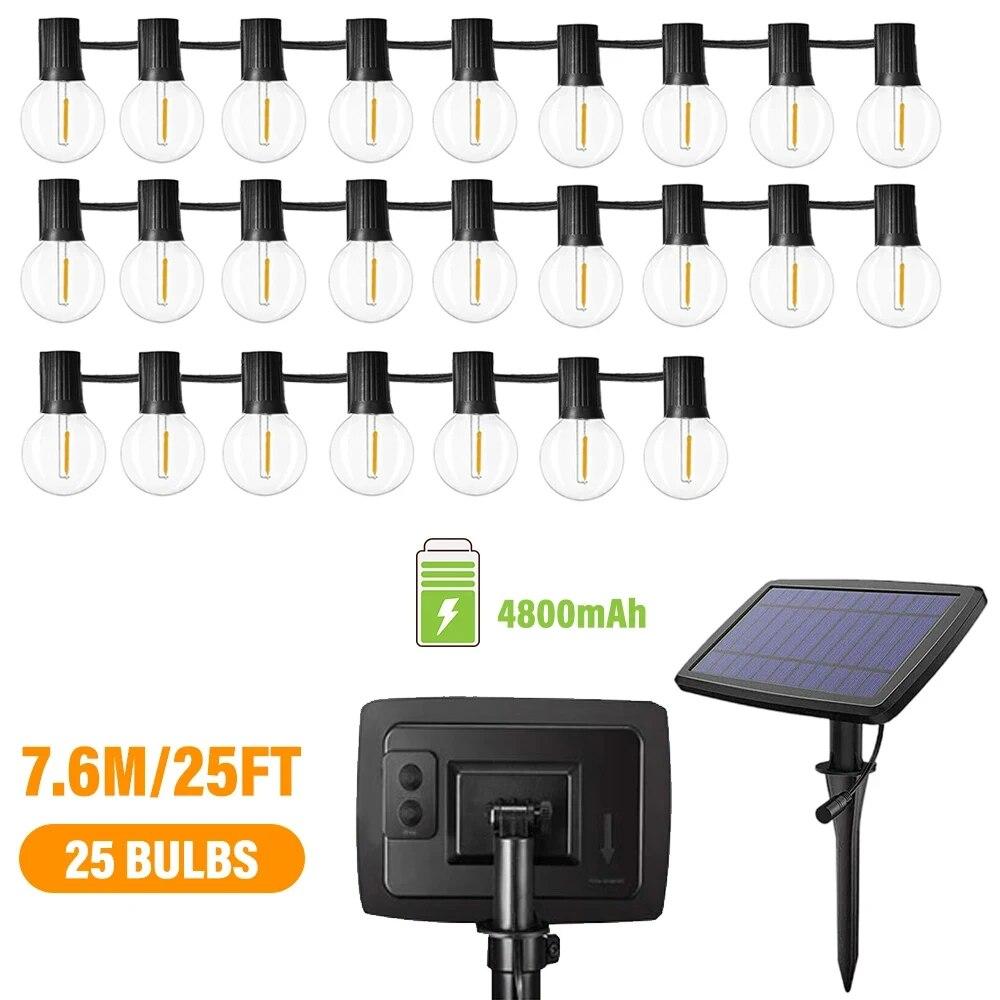 Solar Lights Outdoor G40 Garden String Lights USB Rechargeable Waterproof Outdoor Decoration Lights For Terrace Christmas