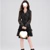 Chic Retro Floral Chiffon Dress: Petite Waist-Cinched Slim Black Style for Autumn & Winter