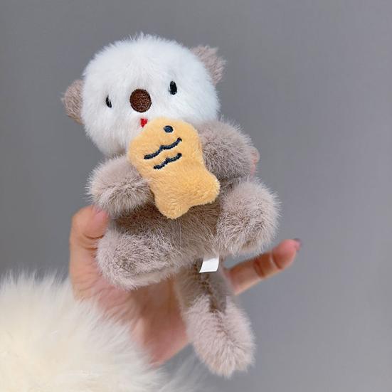 Plush Animal Pendant Cute Otter Holding Fish Keychain Pendant Stuffed Orangutan Bag Backpack Charm Gift for Kids Friends
