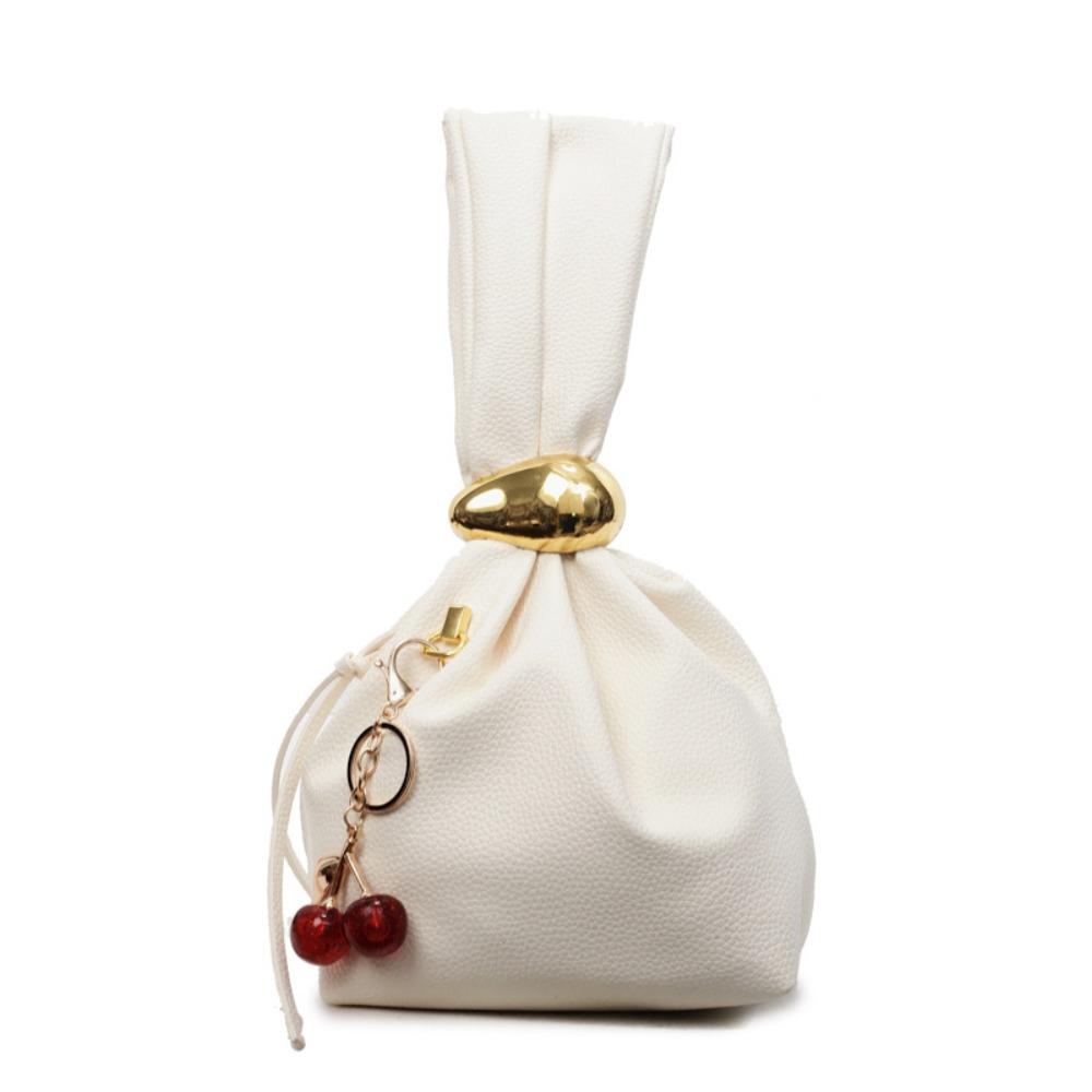 Large Capacity Lichee Pattern PU Clutch Bag Solid color Pleated Bucket Bag Party Evening Bag  Girls