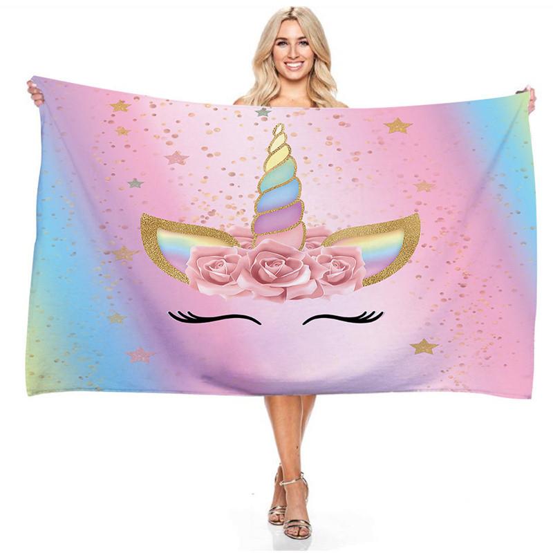 Cartoon Rainbow Color Unicorn Series Beach Towel 3D Digital Printing Outdoor Portable Bath Towel Quick-drying Cute Girls Towels