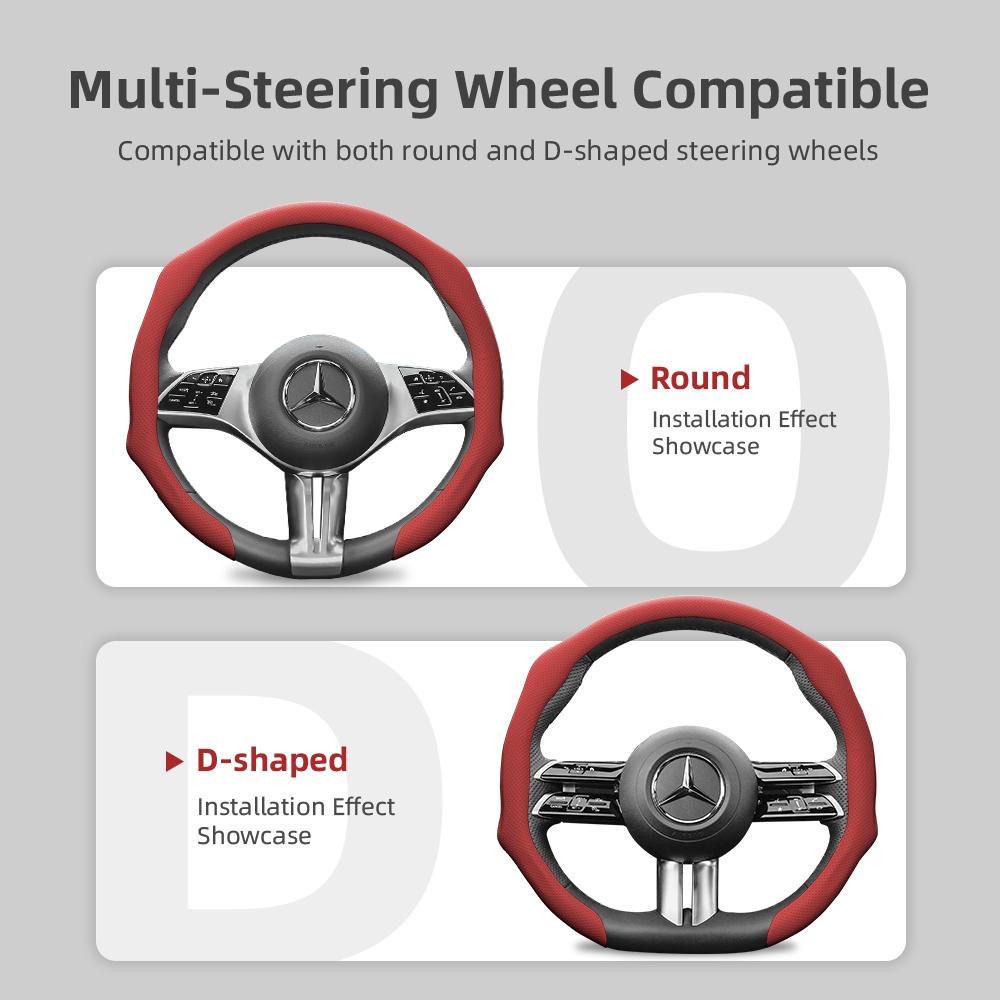 Suitable for Mercedes-Benz Perforated Leather Steering Wheel Cover, Non-Slip, Sweat-Absorbent, Breathable, Integrated Protective Case V 