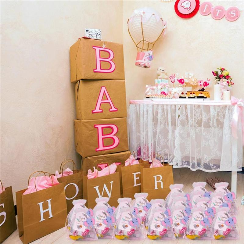 90Pcs/set Baby Shower Return Favors Elephant Keychains Organza Bags and Thank You Tags for Theme Party Favor Baby Kids
