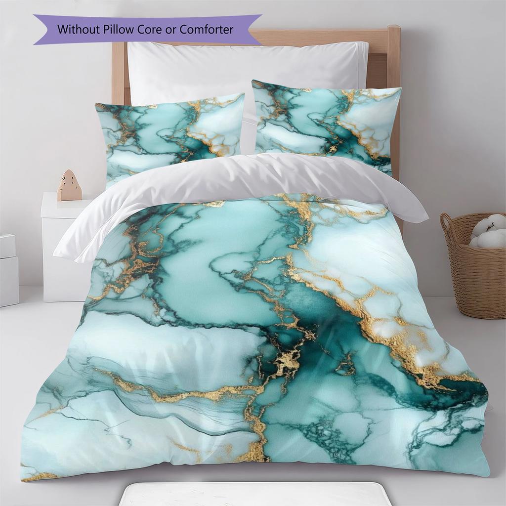 Green Marble Pattern Bedding Quilt Set Quilt Cover Pillowcase Home Decoration Gift (1 * Duvet Cover + 2 * Pillowcase, Without Core)
