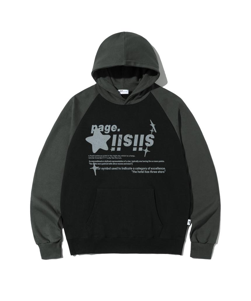 Page Cc Dusty Blue Chrome Sisi Stars Print Raglan Color Block Hoodie Black M