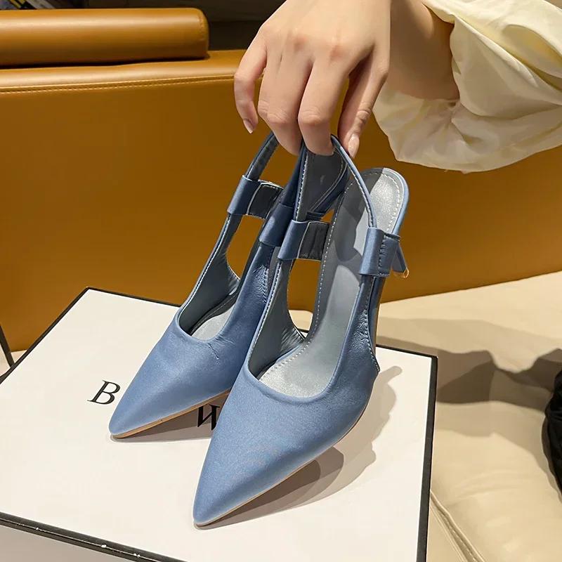 

Fashion TRAF Party French high-heeled shoes pointy heel 8.5CM comfortable casual wear fashion sandals Hollow sexy single shoes pumps 43 небесно-голубой