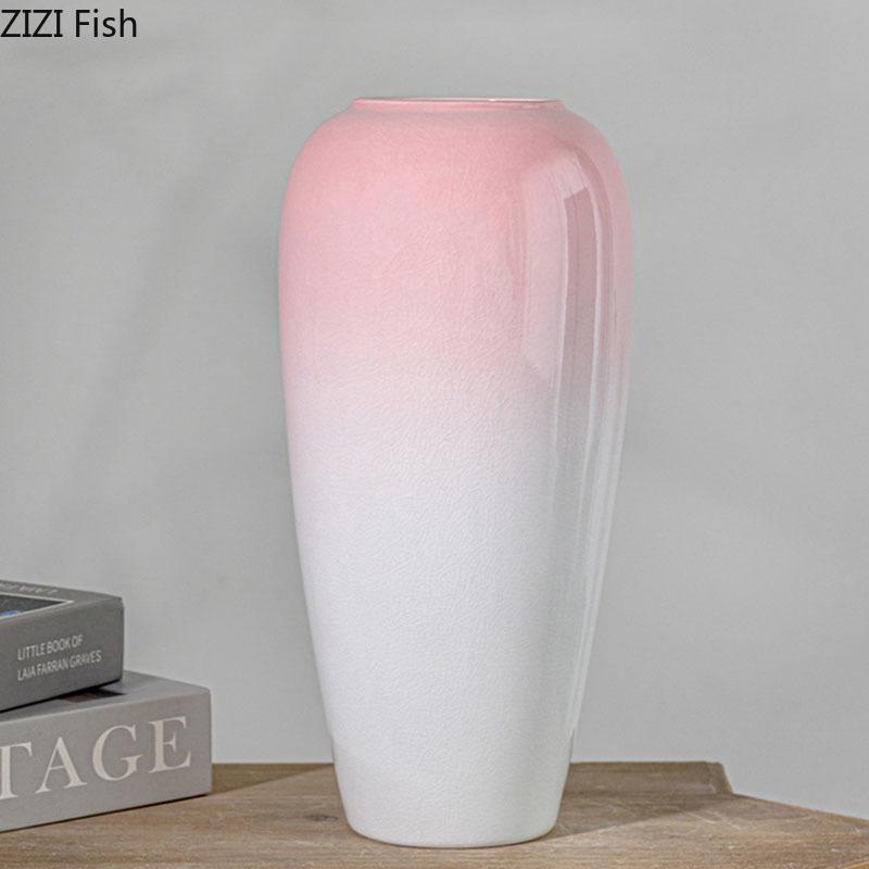 Gradient Pink Ceramic Vase Hydroponics Potted Plant Table Decoration Flowers Arrangement Floral Vases Room Aesthetic Decor