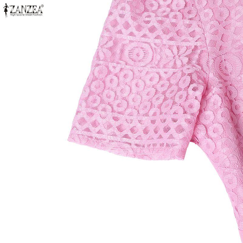 ZANZEA Women Square Collar Summer Casual Short Sleeve Patchwork Lace Dress