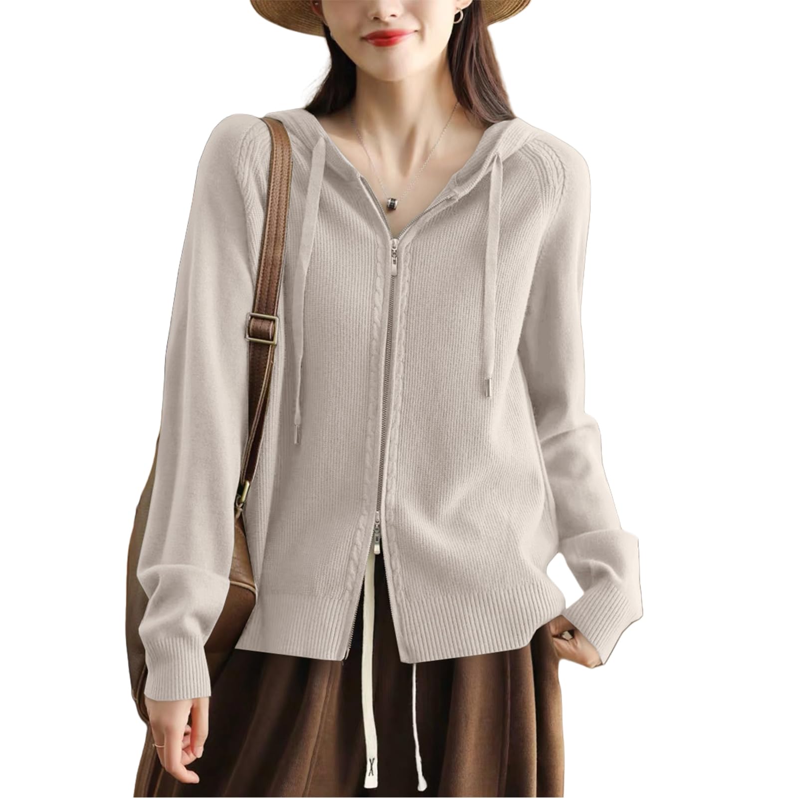 

Z8two Вязаный худи с капюшоном, Длинный вязаный однотонный зимний женский худи, На молнии, Пальто с двойной молнией, Кардиган, Свитер, Стильный, Рукав, Милый, Свитер, Мягкий,