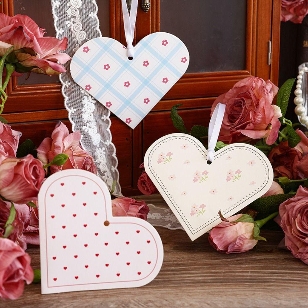 20Pcs Heart-shaped Greeting Cards Handwritten Blank Alien Love Card Foldable Can hang rope Message Cards Valentine's Day
