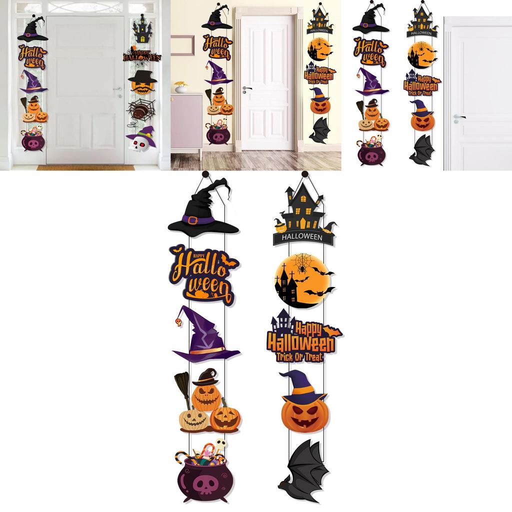 Halloween Door Decoration With Paper Pumpkin And Bat Scene For Home Or Party Setup