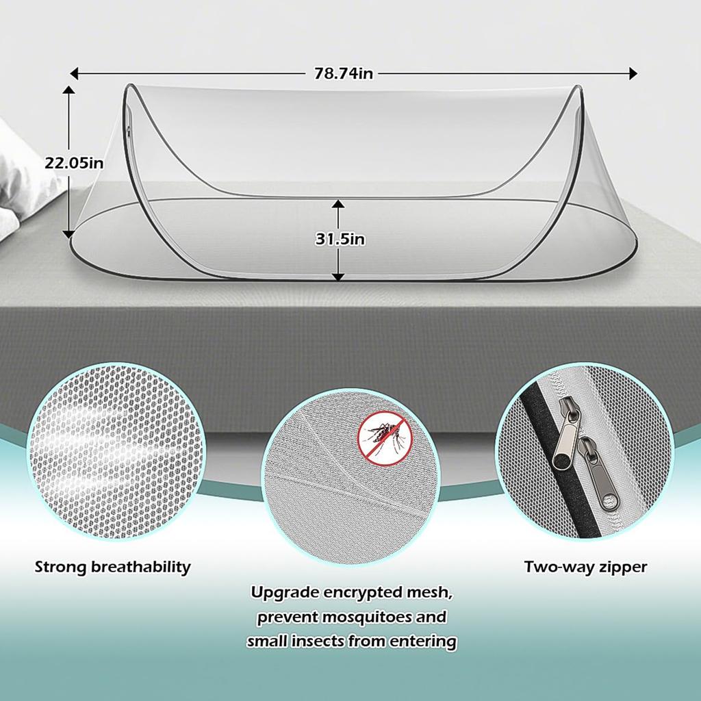 78x31x22in Portable Foldable Mesh Tent with Net Bottom Breathable Lightweight Mosquito Net Tent Soft Convenient for Adults Baby