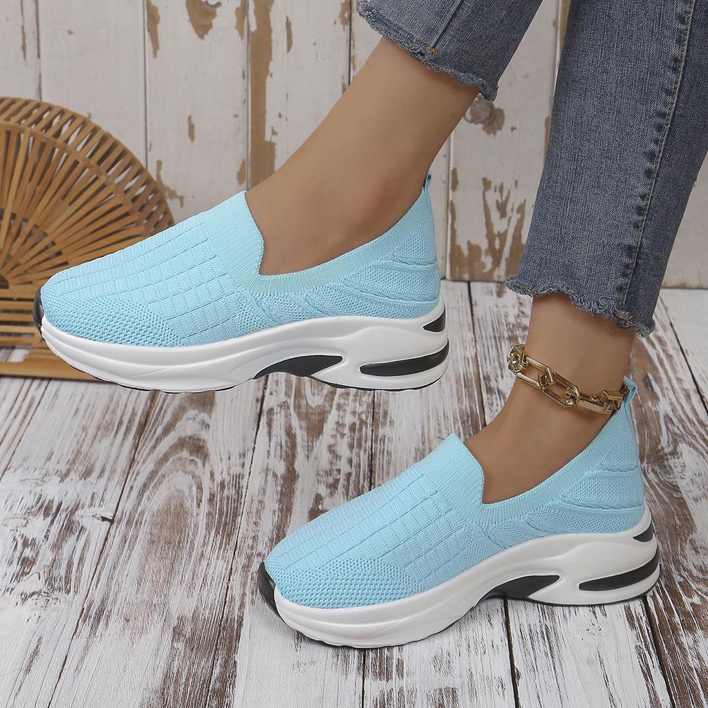 Europe and The United States Big Yards Shoes Casual Flyknit Set Foot Spring and Autumn Single Shoes Female New Thick Bottom Slope with Women's Shoes