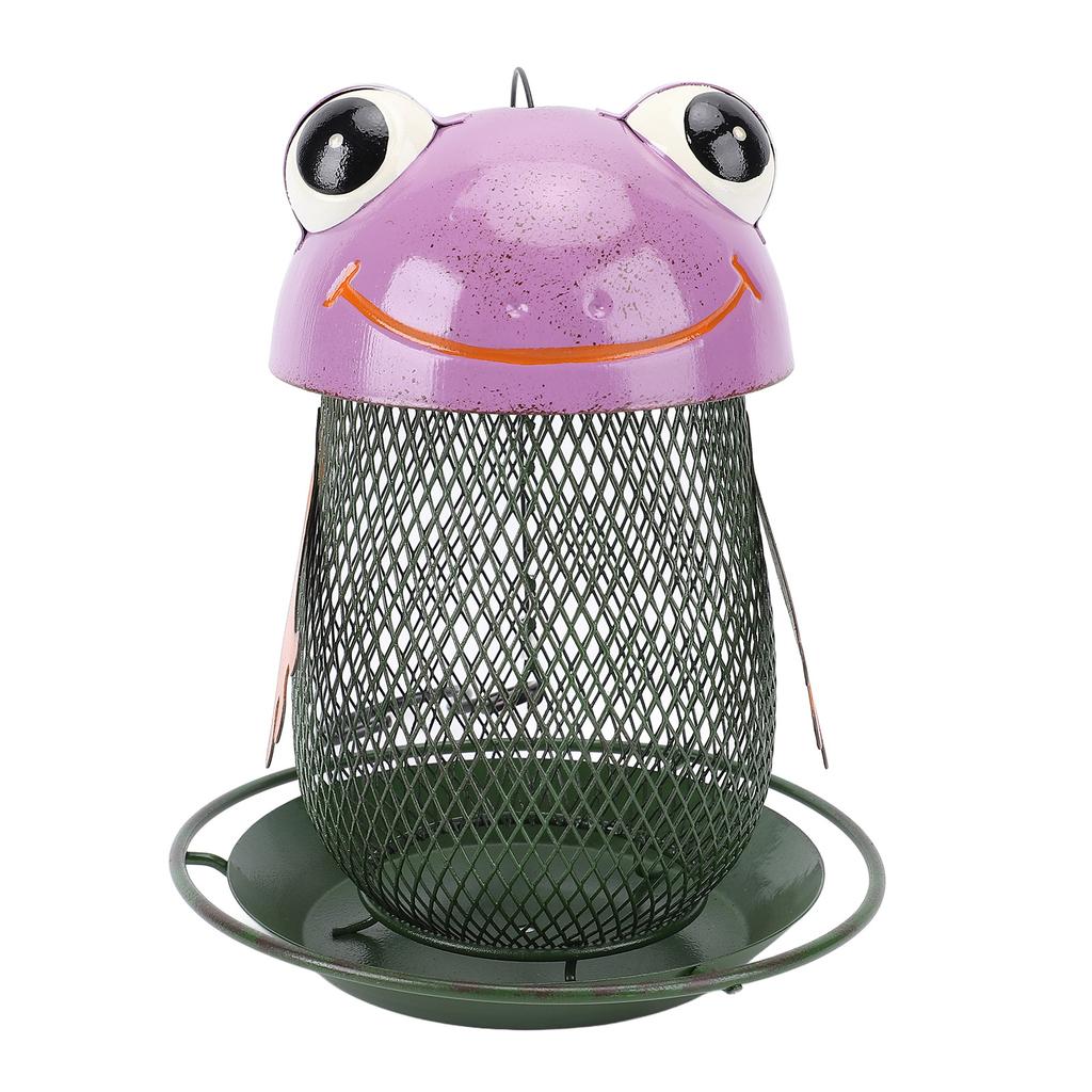 Hanging Bird Feeder with Solar Light Iron Art Frog Decorative Bird Feeder for Outdoor Courtyard