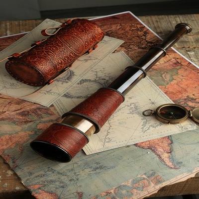 Handcrafted Telescope Half Leather Carving 50.8  Cm  Functional Replica Brass Nautical Spyglass Telescope