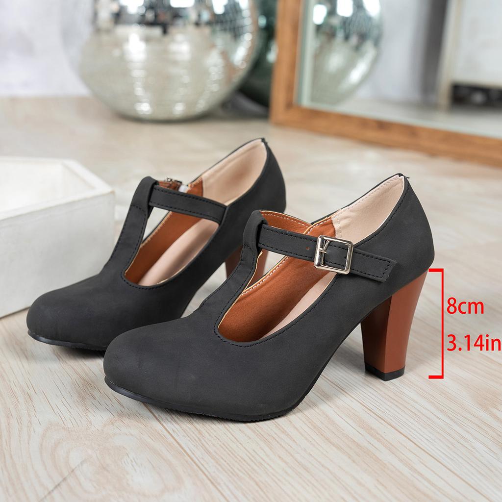 New Style High-heeled Women's Round-toe Thick-soled Shoes in Large Size