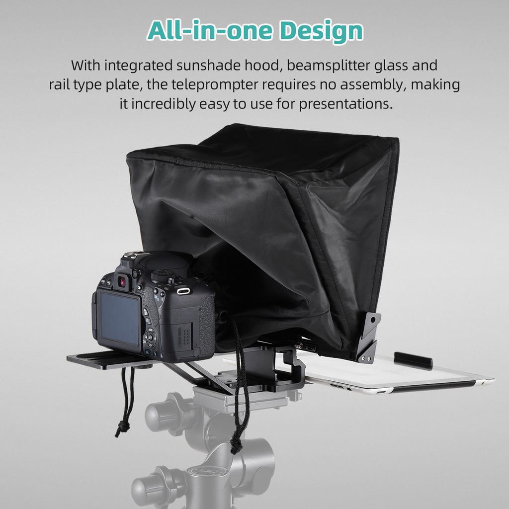 Portable Teleprompter 14-inche Universal Prompter with Dual Cold Shoe Mounts & 1/4in Threaded Hole