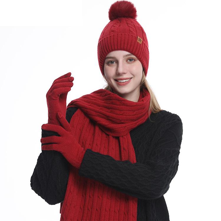 High Quality Winter Knitted Warm Set Custom Logo  Winter Gifts for Men and Women Scarf Beanie Hat and Gloves