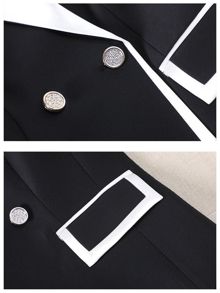 Women's Elegant White Suit Set: Color Block Jacket & Flare Pants