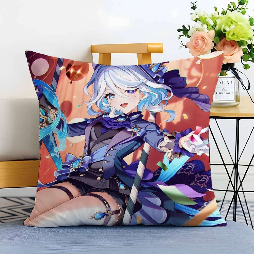 Game Genshin Furina Cushion Cover Washable Linen Pillowcase Soft For Sofa Bed Cozy Home Room Decor