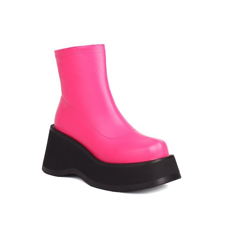 

Женские ботильоны на танкетке в стиле панк-готика, хит продаж, короткие ботинки на высоком каблуке с круглым носком, женские ботинки с боковой молнией, размер 42 6