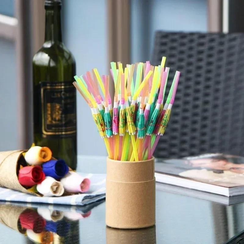 50 PCS Creative Cocktail Umbrella Shaped Straw Beach Party Beach BBQ Juice Straw Personalized Creative Theme Straw Wholesale
