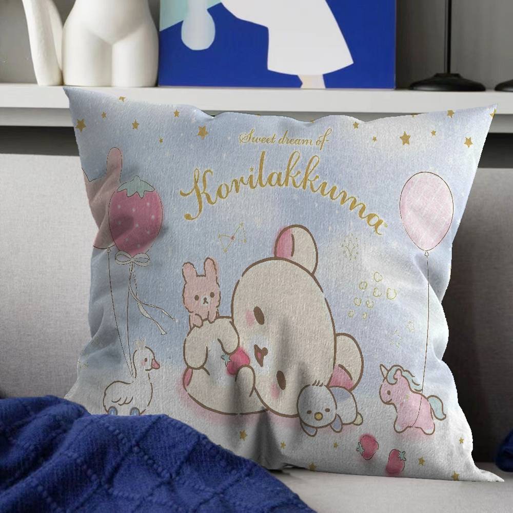 RRilakkuma Cartoon Anime Pillow Covers Cartoon Sofa Decorative Home Doublesided Printing Short Plush Cute Cushion Cover