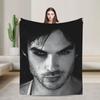 Damon Salvatore The Vampire Diaries Flannel Blanket Winter Super Warm Bedding Throws for Girls Boys Outdoor Bedspread Bed Cover