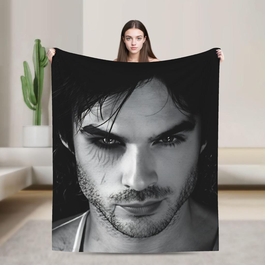 Damon Salvatore The Vampire Diaries Flannel Blanket Winter Super Warm Bedding Throws for Girls Boys Outdoor Bedspread Bed Cover
