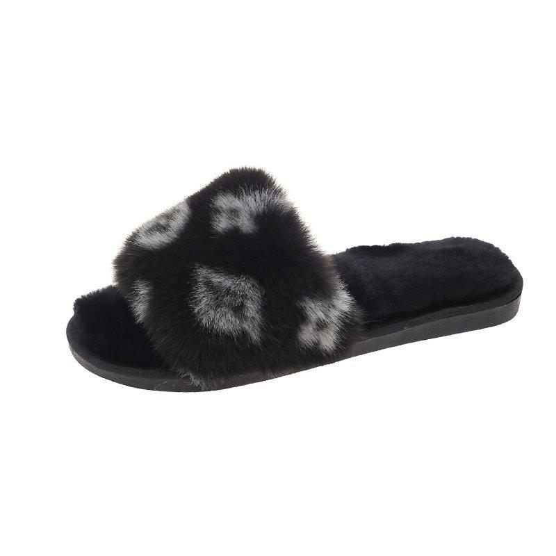 Autumn/Winter Women's Fur & Cotton Suede Slippers - Cross-Color Flat Home Wear.