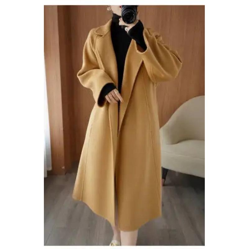 Women's Plus Size Long Wool Coat - Trendy Knee-Length Outerwear for Autumn/Winter 2025